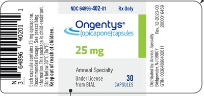 25 mg 30 ct label - ongentys opicapone capsules 2