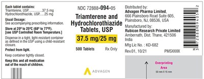 triamterene-hctz-tabs-usp-37pt5mg-25mg-500s.jpg Triamterene and Hydrochlorothiazide Tablets, USP 37.5mg/25 mg - NDC 72888-094-05 - 500s Label - triamterene hctz tabs usp 37pt5mg 25mg 500s