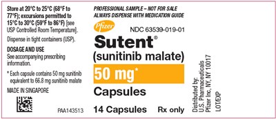 sutent-08.jpg PRINCIPAL DISPLAY PANEL - 50 mg Capsule Bottle Label - sutent 08