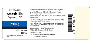 amoxicillin-2.jpg PRINCIPAL DISPLAY PANEL Amoxicillin Capsules, USP 250 mg/100 Capsules NDC 0143-9938-01 - amoxicillin 2