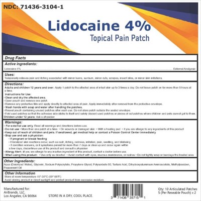 Lidocaine 4% Patchndc 71436-3104-110 Patches Per Boxaribrands, Llc (Lidocaine Patch 01)
