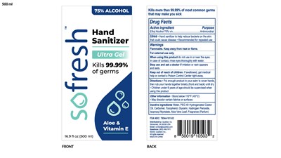 SoFresh Hand Sanitizer Ultra Gel Label 16.9oz