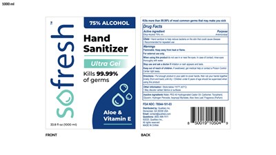 SoFresh Hand Sanitizer Ultra Gel Label 33.8oz