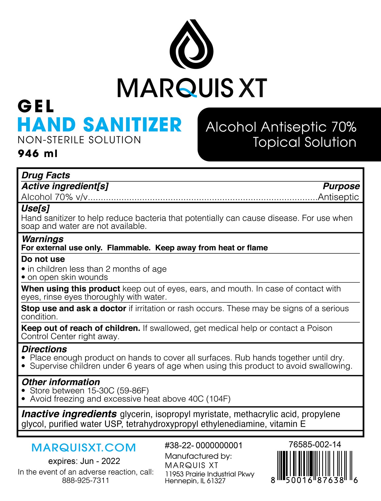 NDC 76585-002-20 Marquis Gel Formula Gel Topical