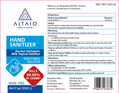 ALTAIO Hand Sanitizer 1000000 mL - EN 115 90 hand sanitizer 1000L