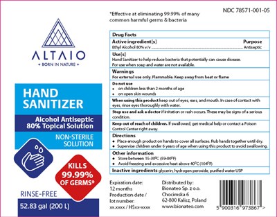 ALTAIO Hand Sanitizer 200000 mL - EN 115 90 hand sanitizer 200L