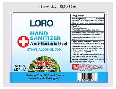 237 ml label - Loro Hand Sanitizer Gel 8 fl oz