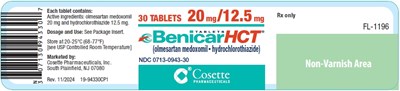 Principal Display Panel Ndc 0713-0943-30 Tablets Benicar Hct (olmesartan Medoxomil And Hydrochlorothiazide) 20 mg / 12.5 mg 30 Tablets Rx Only (Benicar Hct 03)