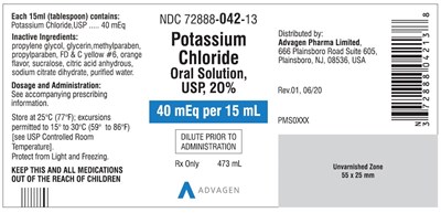 potassium-chloride-oral-sol-usp-40meqper15ml.jpg Potassium Chloride Oral Solution USP, 20% (40 mEq per 15 mL) - NDC72888-042-13 Bottle of 473 mL - potassium chloride oral sol usp 40meqper15ml