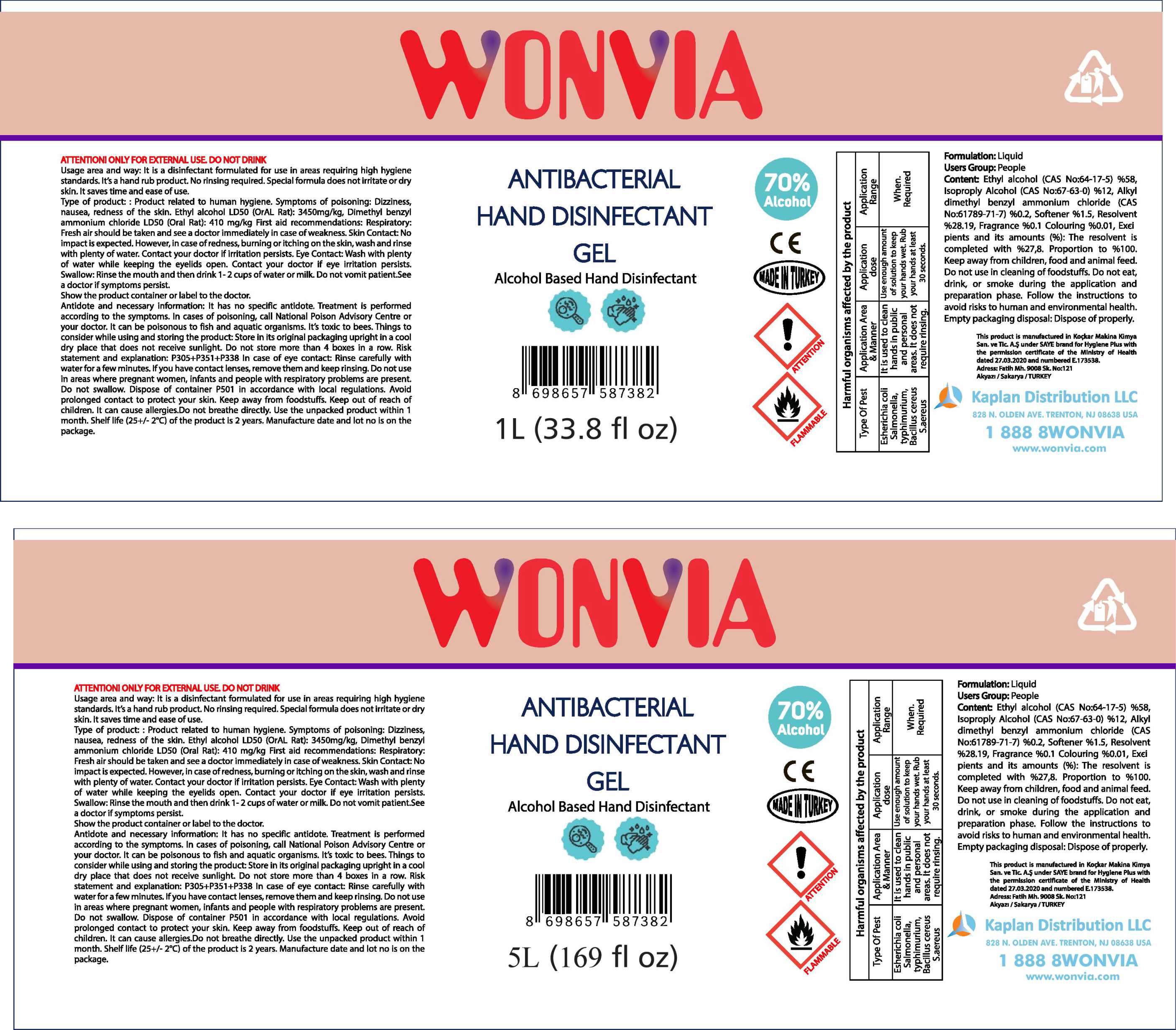 Wonvia Antibacterial Hand Disinfecta - Images NDC 78876-710