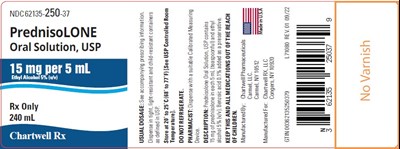 image description - prednisolone oral solution 15mg 240ml bottle label
