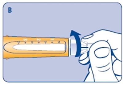 B (Placing a new NovoFine disposable needle)