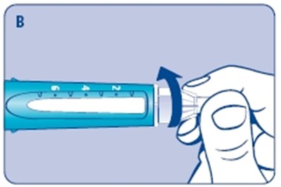 B (Placing a new NovoFine disposable needle)