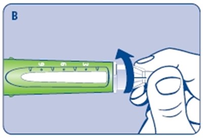 B (Placing a new NovoFine disposable needle)