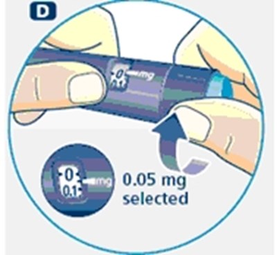 D (Turn the dose selector to select 0.05 mg.)