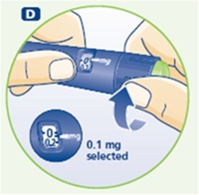 D (Turn the dose selector to 0.1 mg..)