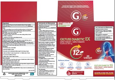 Image Description (Glituss Diabetic Expectorant Tabs 600mg 20s Bottle Label)