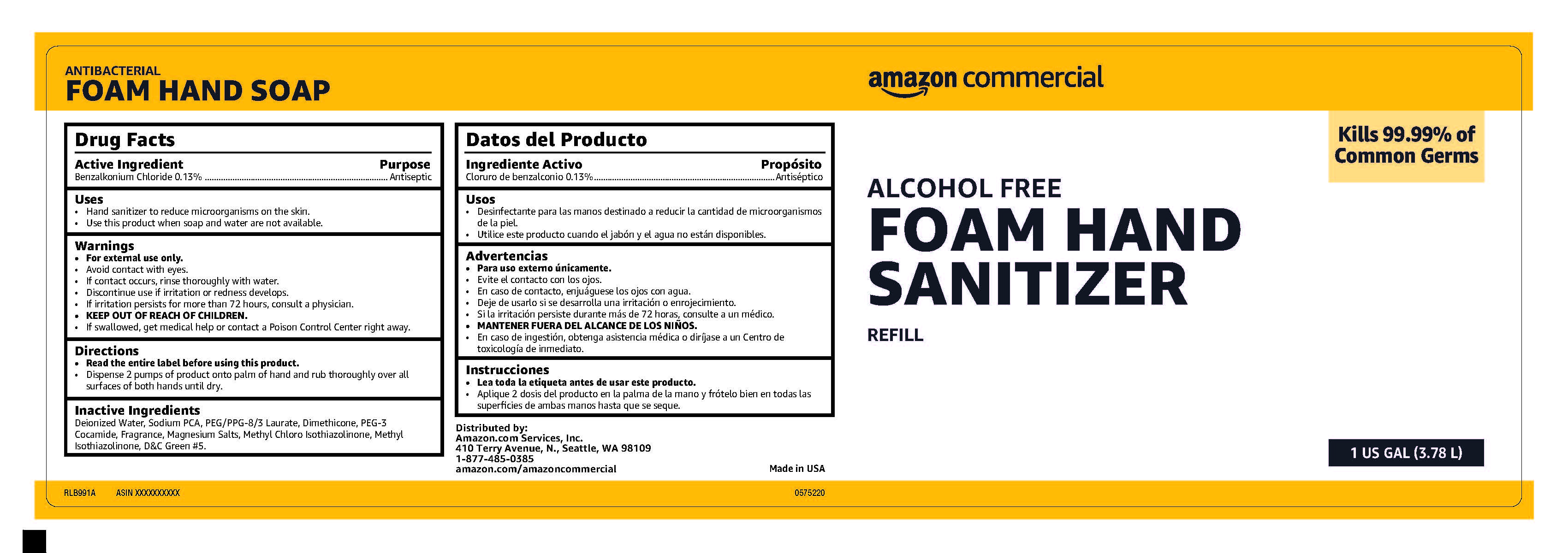 NDC 72288 752 Amazon Commercial Alcohol Free Foam Hand Sanitizer 
