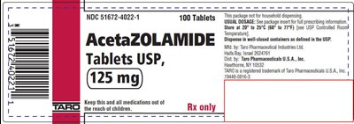 acetazolamide-02.jpg PRINCIPAL DISPLAY PANEL - 125 mg Tablet Bottle Label - acetazolamide 02