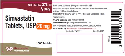 simvastatin-03.jpg PRINCIPAL DISPLAY PANEL - 20 mg Tablet Bottle Label - simvastatin 03