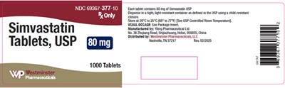simvastatin-05.jpg PRINCIPAL DISPLAY PANEL - 80 mg Tablet Bottle Label - simvastatin 05