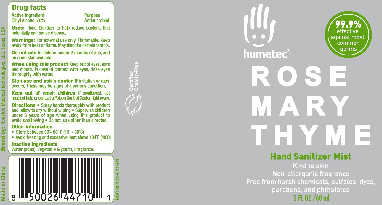 NDC 80178011 Humetec Rosemary Thyme Hand Sanitizer Mist Liquid Topical