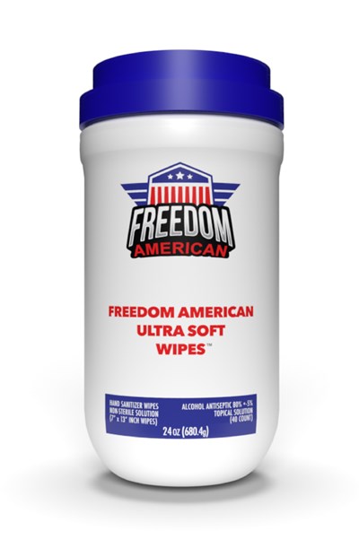 Freedom American 24 Oz Hand Sanitizer Wipes (40 Count) Front Label (24ozhandsanitizerwipesfrontlabel)