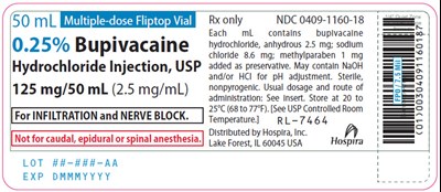 bupivacaine-17.jpg PRINCIPAL DISPLAY PANEL - 125 mg/50 mL Vial Label - 1160 - bupivacaine 17