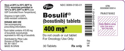 bosulif-06.jpg PRINCIPAL DISPLAY PANEL - 400 mg Tablet Bottle Label - bosulif 06