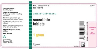 sucralfate-04.jpg NDC 59762-0401-5SucralfateTablets1 gram500 TabletsRx Only - sucralfate 04