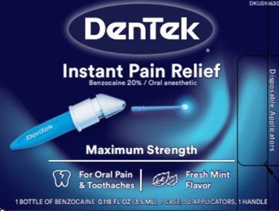Principal Display Paneldentek™ Instant Pain Relief Benzocaine 20% / Oral Anesthetic1 Bottle Of Benzocaine 0.118 Fl Oz (3.5 mL), 1 Case, 50 Applicators, 1 Handle (Dentek Instant Pain Relief 60630 078 01 01)