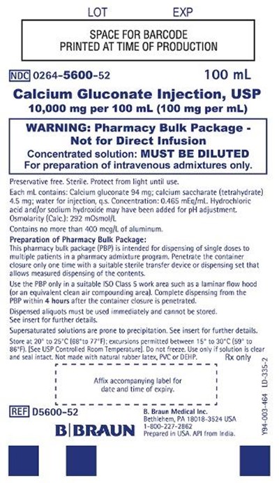 D5600-52 Container Label (Calcium Gluconate In Pab 5)