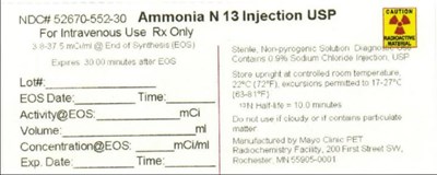 Principal Display Panelndc 52670-552-30ammonia N13 Injection Uspintravenous Use Rx Only (Ammonia N 13 Usp 02)