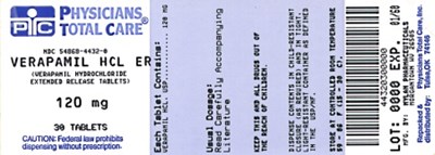 Verapamil Hydrochloride Extended-Release Tablets 120 mg Bottles - 4432