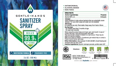FragranceFree_3.4oz.jpg Gentle Hands Sanitizer Spray Fragrance Free 3.4 oz 100 mL - FragranceFree 3.4oz
