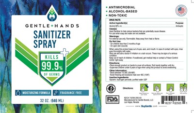 FragranceFree_32oz.jpg Gentle Hands Sanitizer Spray Fragrance Free 32 oz 946.35 mL - FragranceFree 32oz