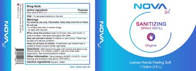 Liquid Sanitizer Spray - NovaGel 1 gal LIQUID Label