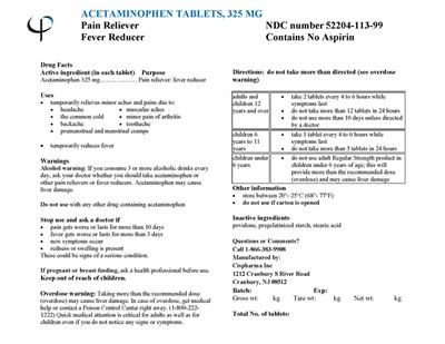 Acetaminophen Tablets, 325 mg, Bulk (Acet 325mg 43956ct)