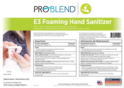 PB0027120AD-E3-Foaming-Hand-Sanitizer-275-Gal-ES-LABEL.jpg 275 gl label - PB0027120AD E3 Foaming Hand Sanitizer 275 Gal ES LABEL