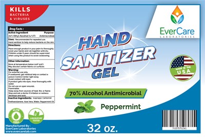 32oz Gel Hand Peppermint Evercare (32oz Evercare Labs Peppermint)