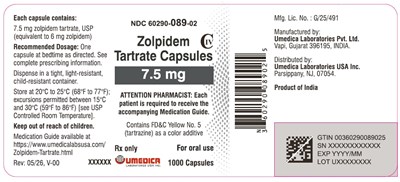 "image Description" (Zolpidem Tartrate Caps 7pt5mg 1000s Bottle Label)