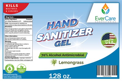 128oz Gel Hand Lemongrass Evercare (Gallon Evercare Labs Lemongrass)
