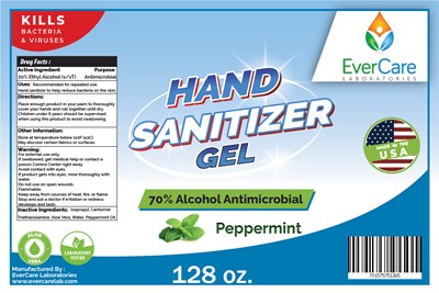128oz Gel Hand Peppermint Evercare (Gallon Evercare Labs Peppermint)