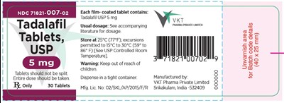 Tadalafin Tablets,usp,5 mg (NDC-71821-007-02)