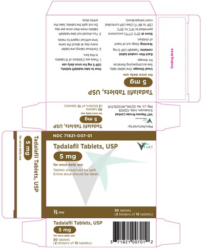 Tadalafin Tablets,usp,5 mg (NDC-71821-007-01)