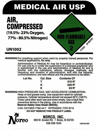 Norco Medical Air Label - Norco MedicalAir