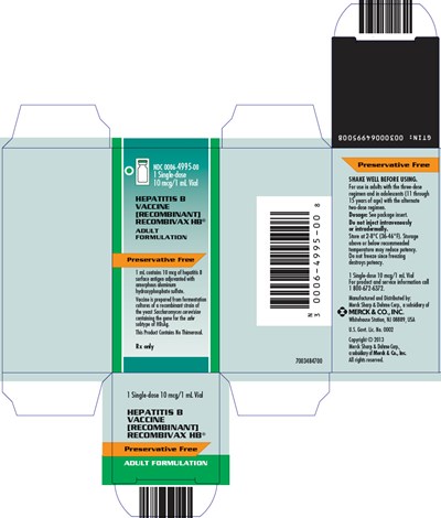 recombivax-03.jpg PRINCIPAL DISPLAY PANEL - 1 mL Vial Carton - 4995 - recombivax 03