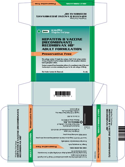 PRINCIPAL DISPLAY PANEL - 1.0 mL Syringe Carton - recombivax 04