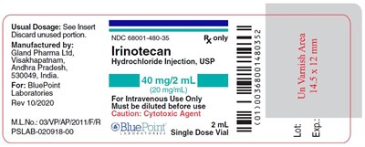 Irinotecan HCl Injection 40mg Lable (Irinotecan Spl Container 2 mL)