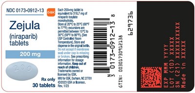Zejula 200 mg tablet 30 count label - zejula tab spl graphic 06